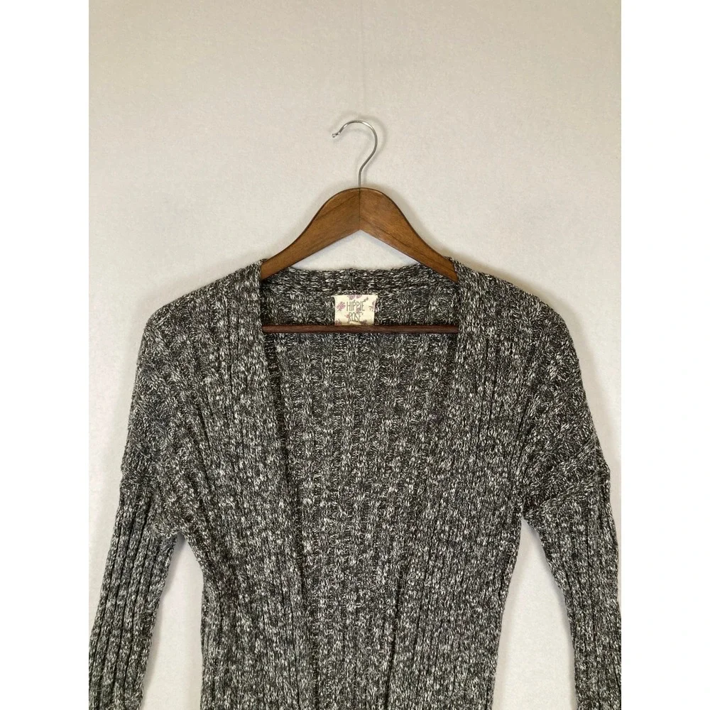 Textered Layering Hippie Rose Women S Gray Marled Ribbed Pocket Cardigan‎